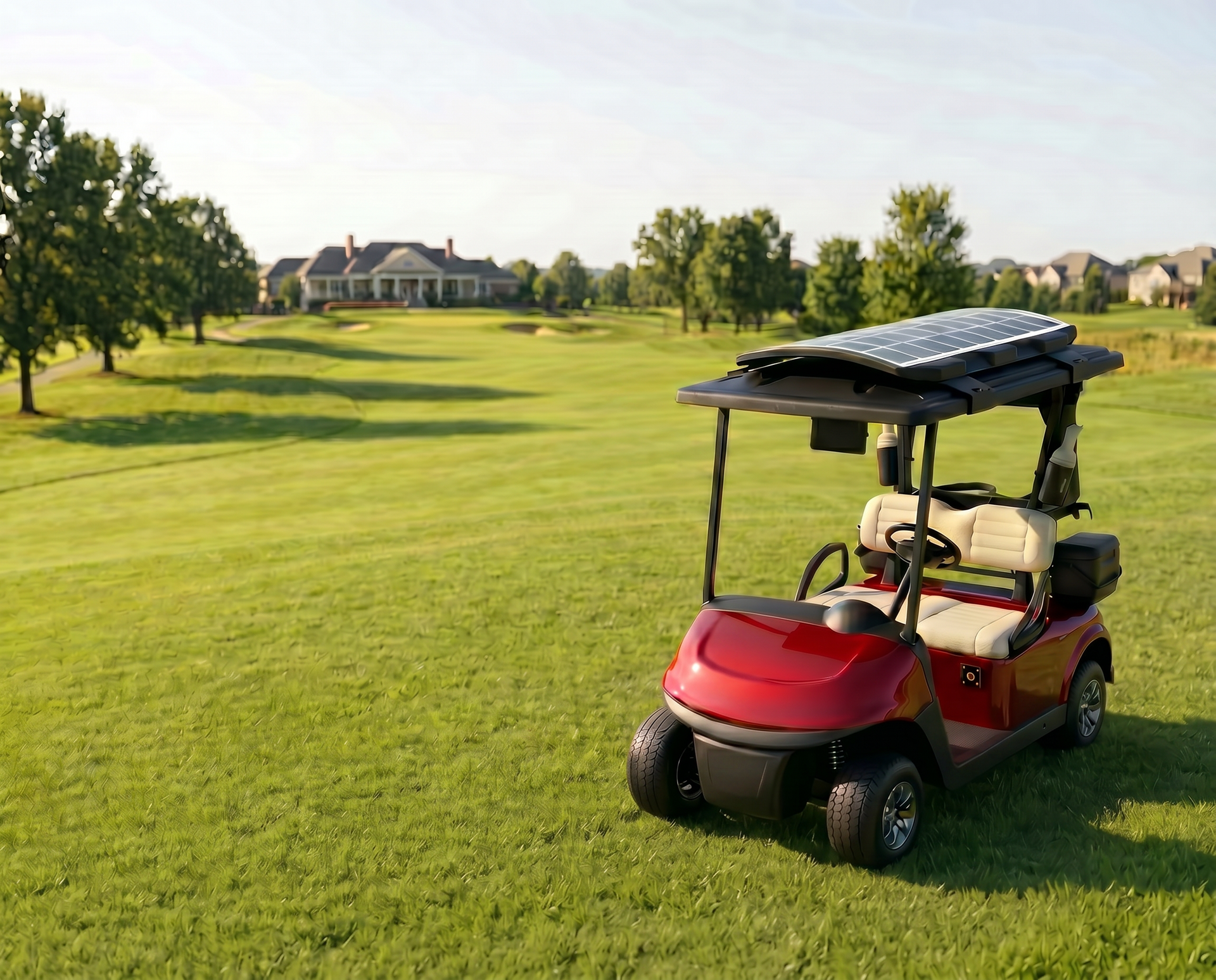 Ray Rider solar canopy mounted on a golf cart