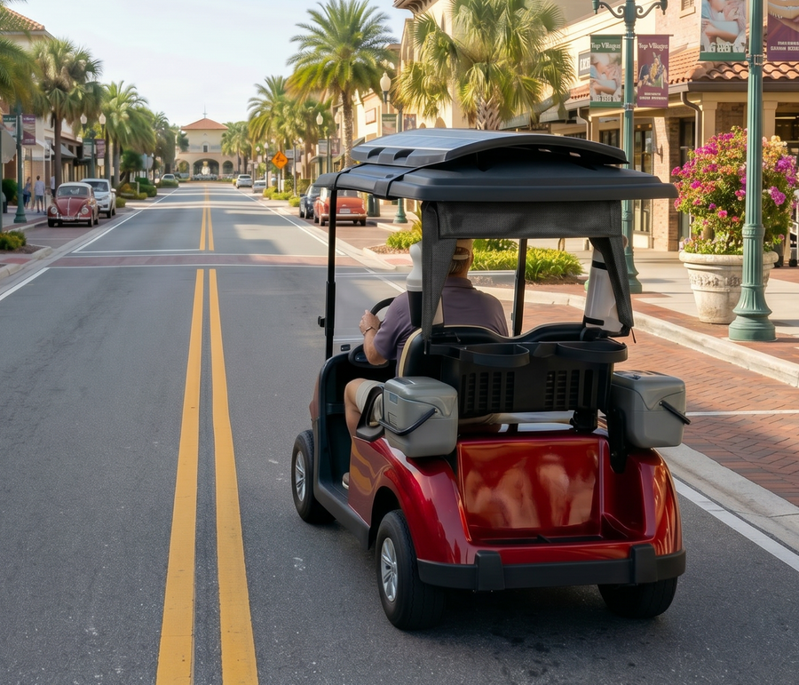 Extended golf cart range with a Ray Rider solar canopy